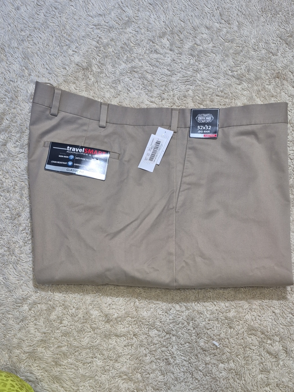 ROUNDTREE & YORKE Travel Smart Trousers Classic Pants 52x32 Flat Front Chinos